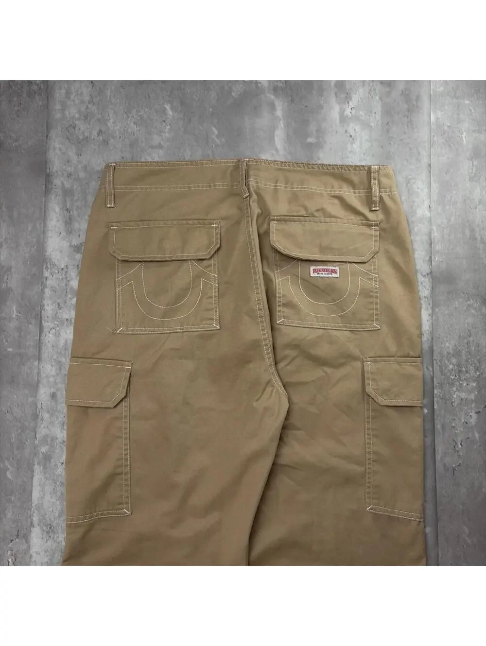 Y2K Beige True Religion Grunge Baggy Cargo Skater Pants